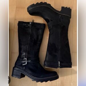 Donald Pliner Gilsey moto black vintage suede leather boot new